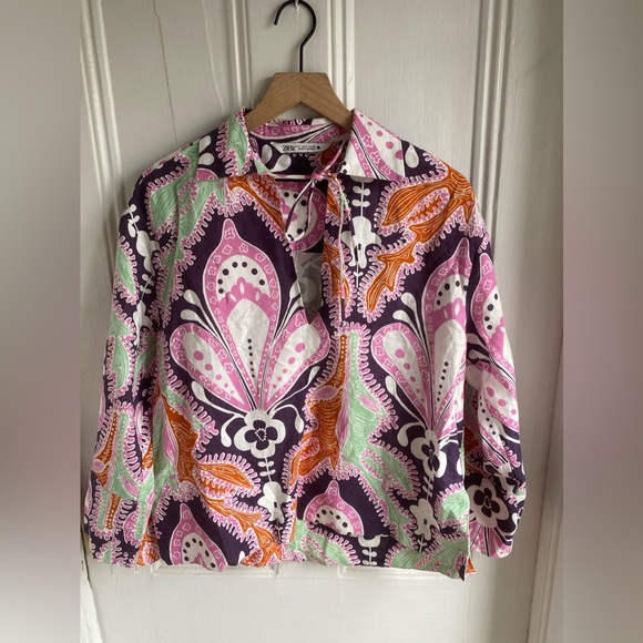 Zara Tops - Zara PRINTED LINEN BLOUSE  Women's Size S